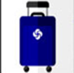 A blue suitcase   The answer is: Samsonite 