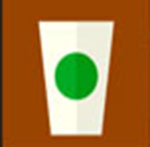 A white cup with a green dot   The answer is: Starbuck 